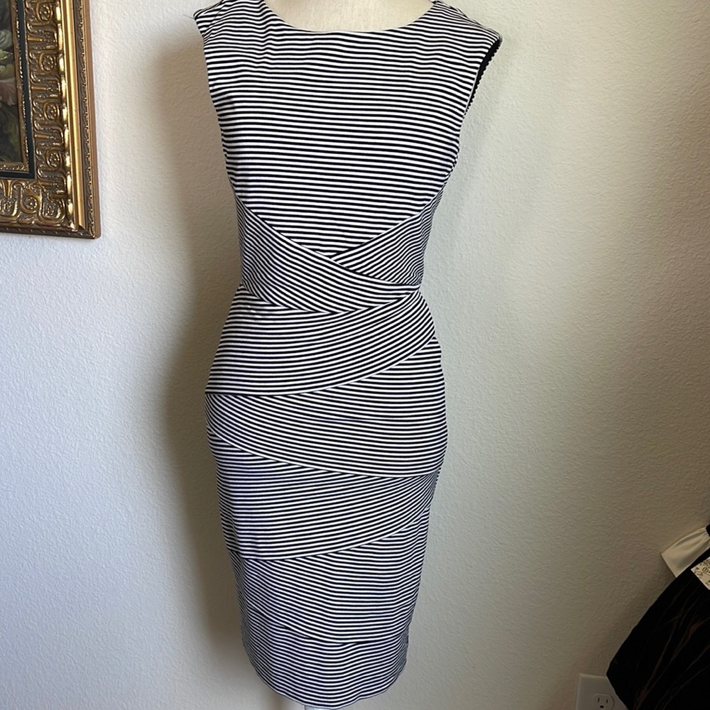 White House Black Market striped asymmetrical layered dress
